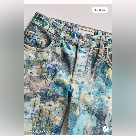 Free People We The Free Tennessee Low-Rise Illusions Jeans. NWT. Floral canvas - Picture 5 of 10